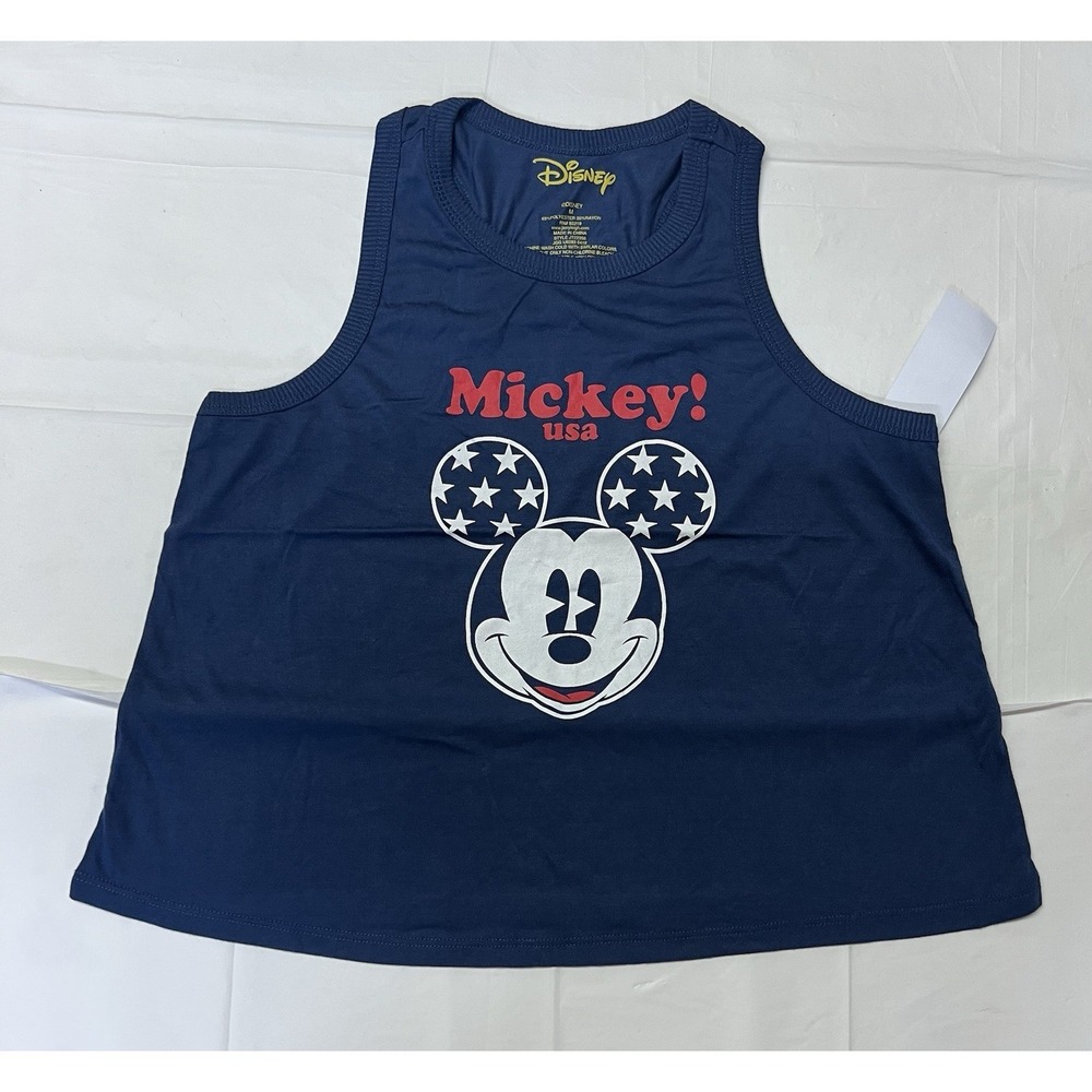 Disney Mickey Mouse USA Patriotic Blue Tank Shirt Women's Size M. New